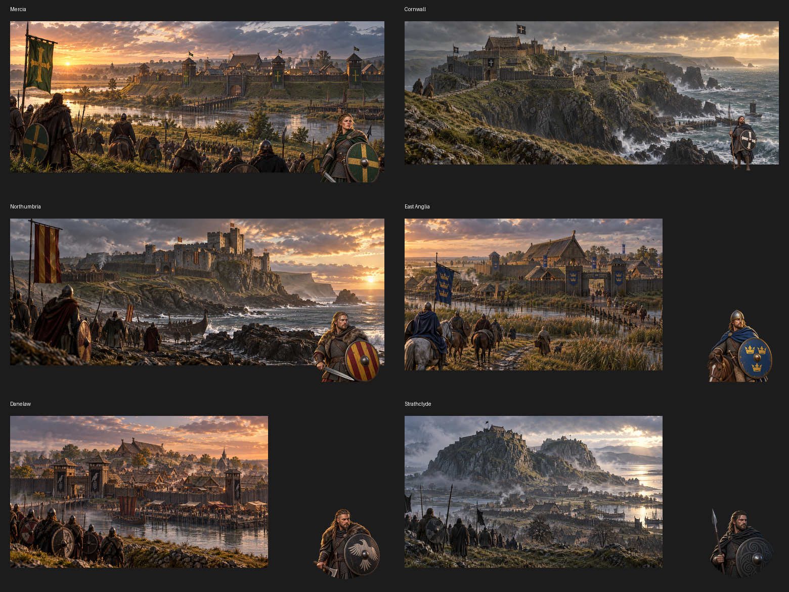Realm banners and presentation artwork from The Lost Kingdom